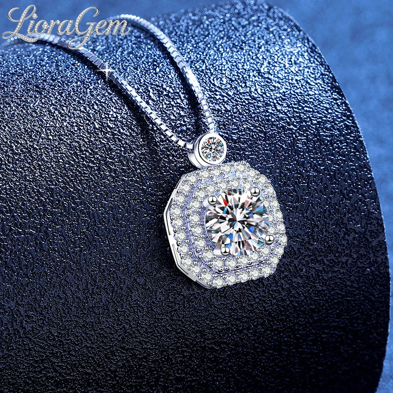 

LioraGem Versatile Diamond-Studded Square Bag Pendant Necklace, New Fashionable Moissanite Necklace Platinum PT950 Stamp