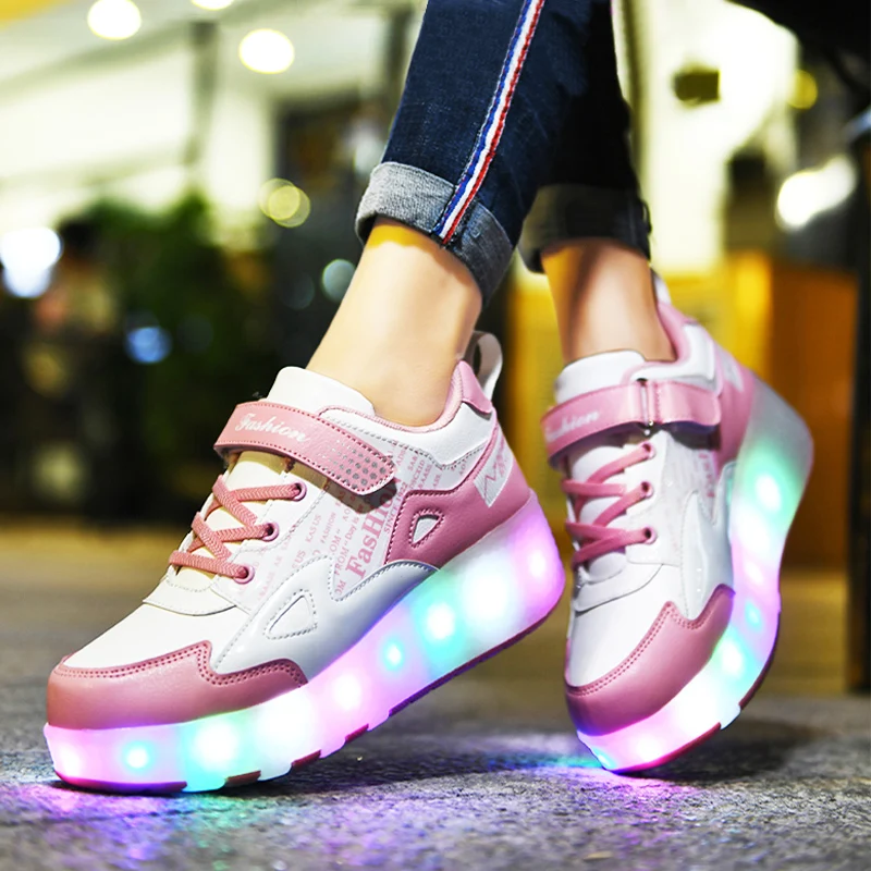 

Roller Skates Shoes For Children Boots 2022 Boys Fashion Casual Sports Games Kids 2 Wheels Footwear Girls Lighted LED Sneakers