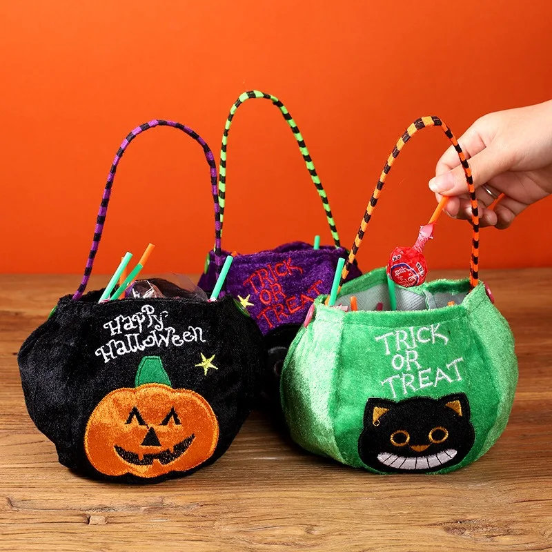 Fabric Pumpkin Bag Halloween Black Orange Candy Bags Trick or Treat Antlers Bunny Gift Packing Bags Party Decoration