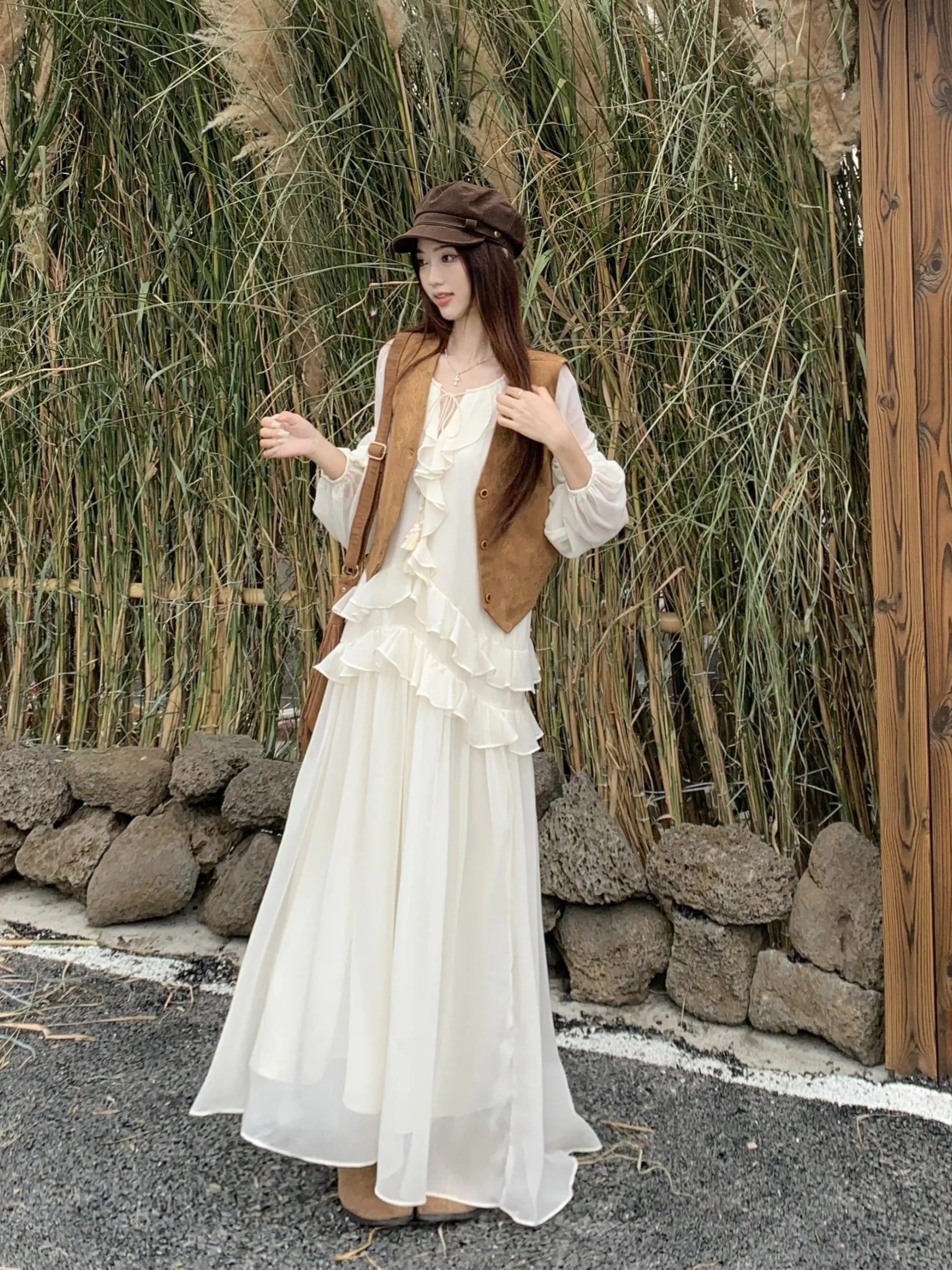 

plus Size Women's Irregular Hem Svel Dr Set with Strap Vest Top High Waist Commuter Sle Korean Loose Fit Autumn Wear
