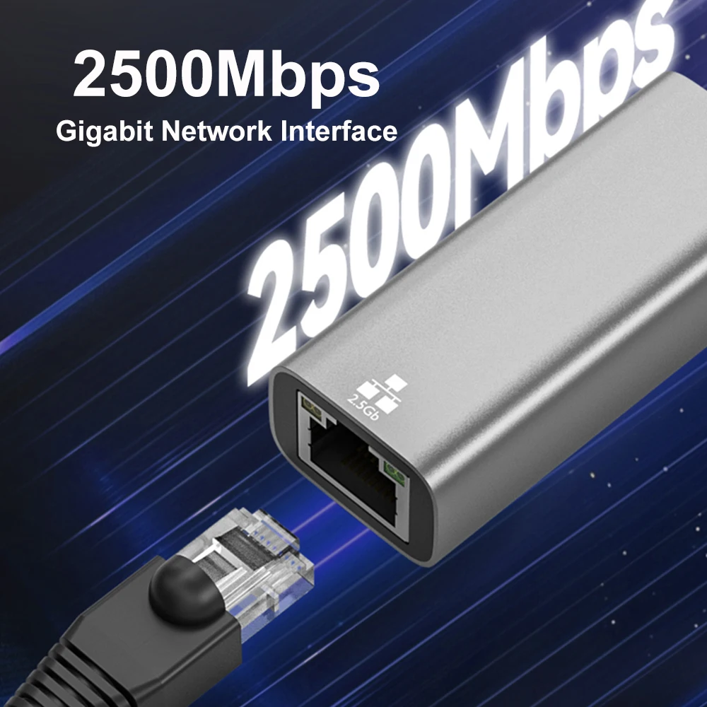 Adaptateur Ethernet 2 en 1 2500Mbps USB 3.0 type-c vers RJ45, adaptateur de carte réseau filaire 2.5G, adaptateur Ethernet haute vitesse pour ordinateur portable