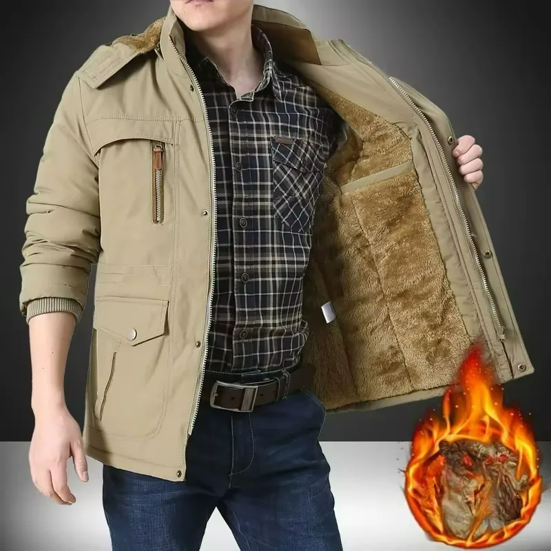 

Winter Fleece Warm Long Jacket Men Casual Thicken Cotton Padded Jackets Man Hooded Outdoor Adventure Windproof Fashion Parkas