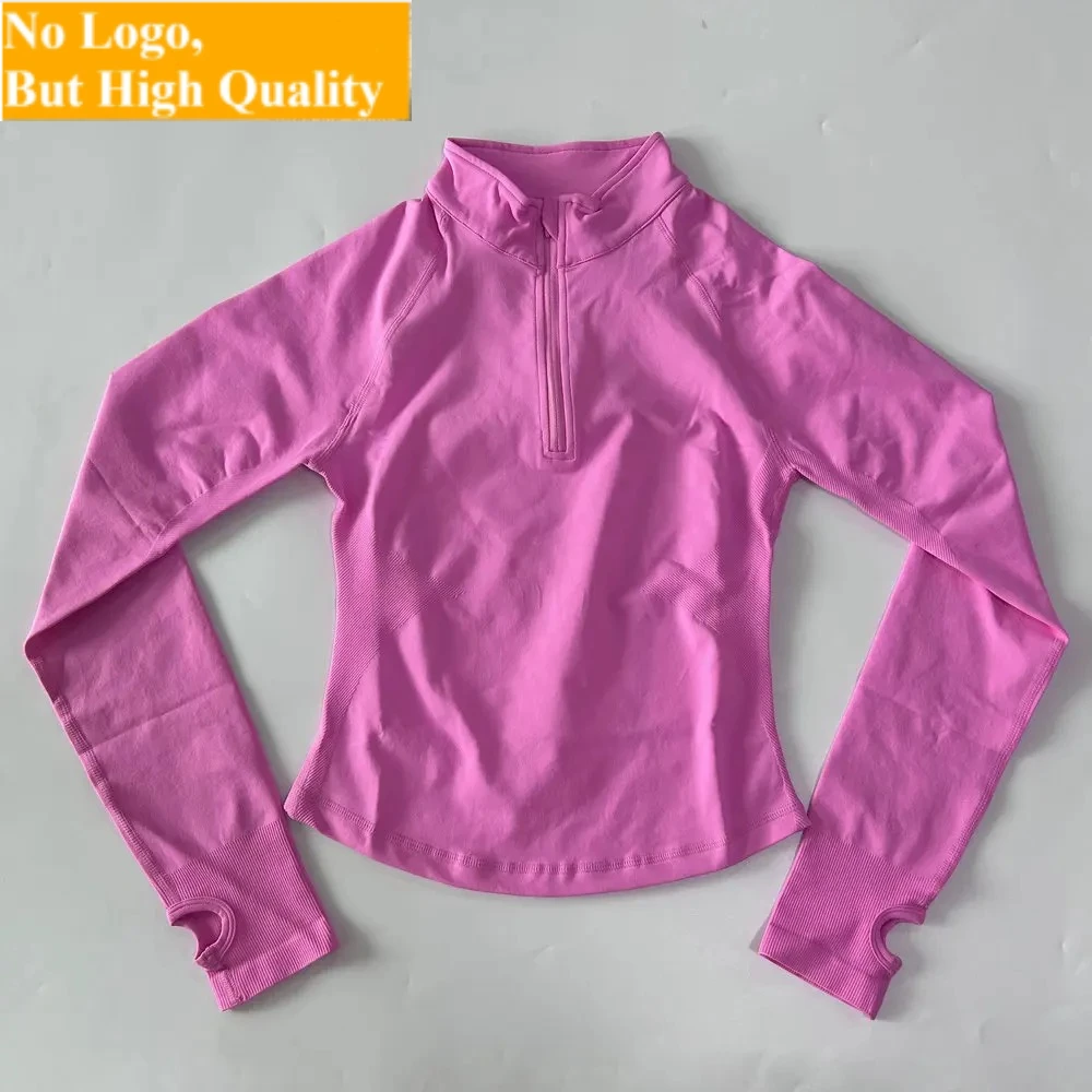 Veste de yoga sans logo avec fermeture éclair partielle pour femme, hauts de sport à manches longues, veste de course sans couture, vêtements de fitness, tenue de sport