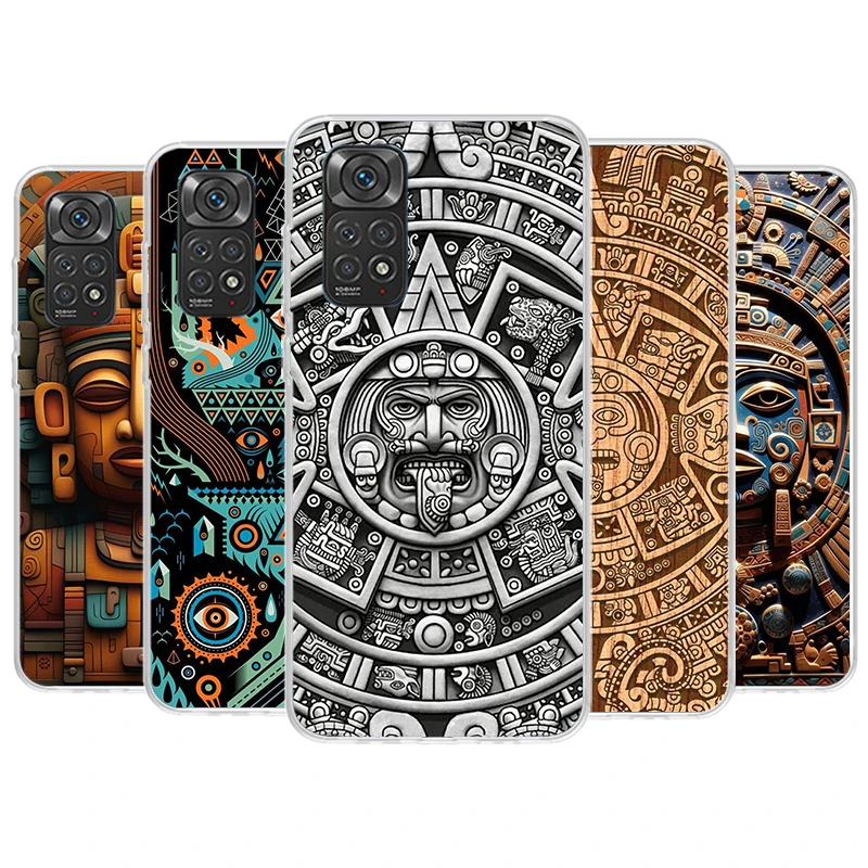 Mayan Stone Totem Pole Phone Case For Xiaomi Redmi Note 14 13 12 12S 11 Pro Plus 11S 10 10S 11T 11E Soft Transparent Shell Cover