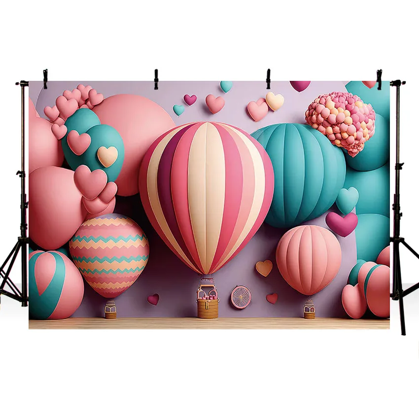 Mehofond-Fondo de fotografía rosa con globos de aire caliente para niños, decoración de retrato de pastel de fiesta de nacimiento, accesorios de estudio fotográfico