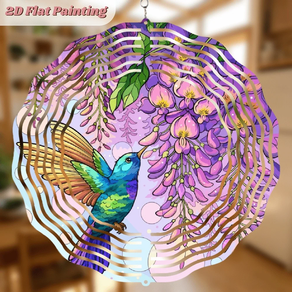 2D Flat Metal Rotating Wind Chime, Decorated with 