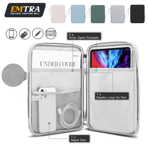 EMTRA Tablet Sleeve Bag for iPad Pro 12.9 11 in iPad 10th Air 5 4 10.9 10.2 inch 9th 8th 7th Generation Waterproof Zipper Pouch