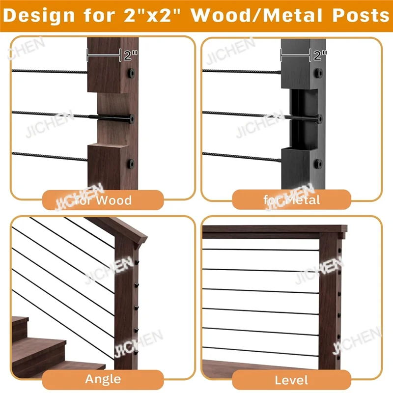 

JTC Cable Railing Kit 40 Pack 1/8" T316 Stainless Steel Invisible Receiver Swage Stud End For 2" X 2" Wood Or Metal Post