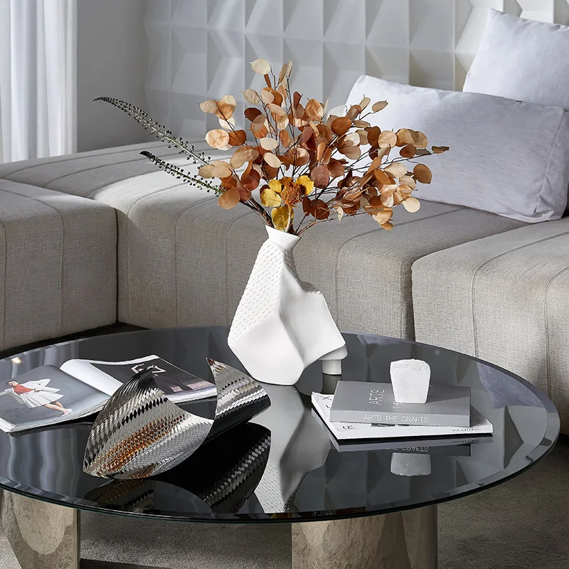 Modern Stainless Steel Geometric Crimping Inner Folding Fruit Tray Creative Soft Decor Ornaments Sales Desktop Storage Tray