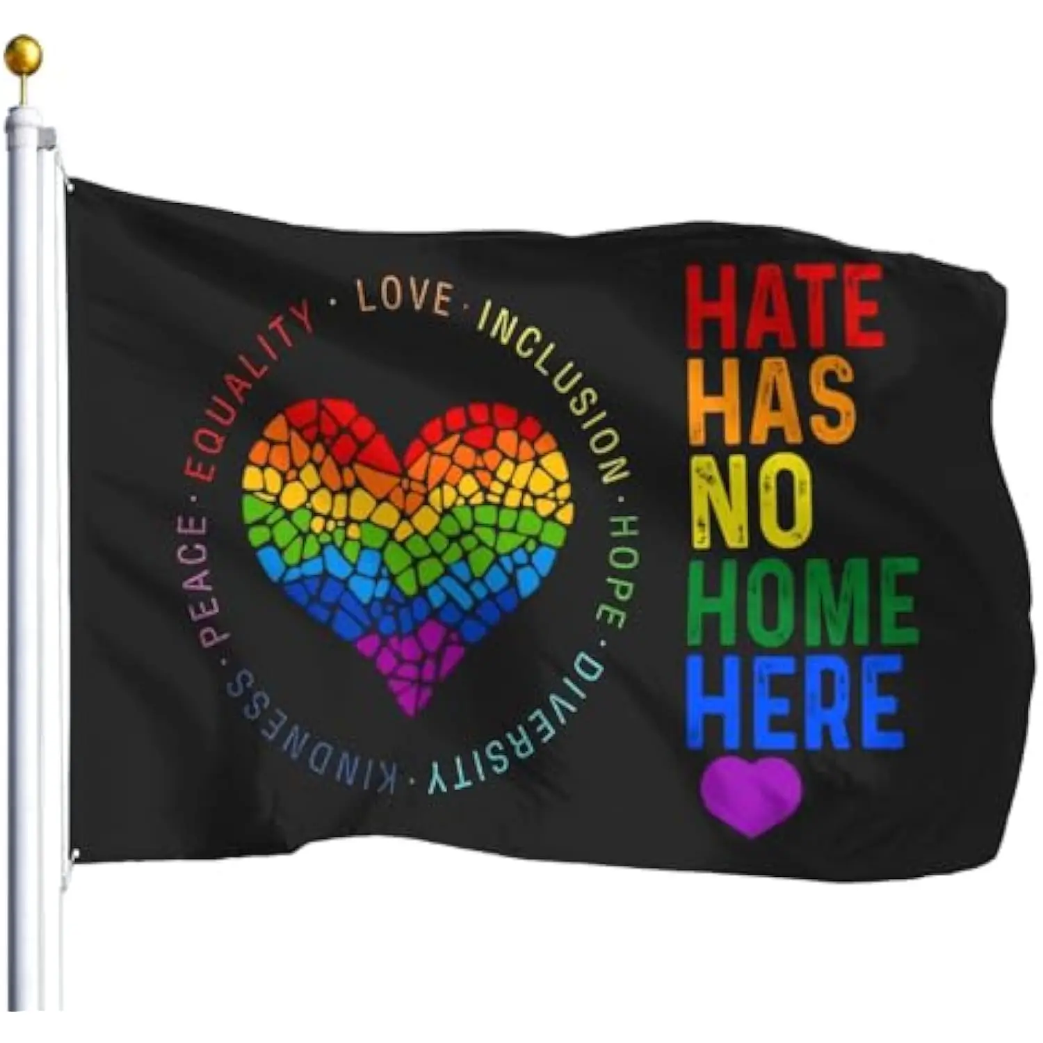 Hate Has No Home Here Pride Heart Flag Durable Polyester Garden Banner For Dorm Room Decor