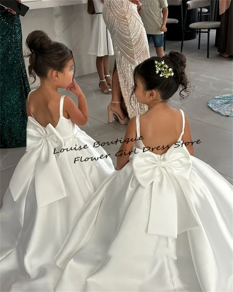 Louise Satin Cute Ivory Baby Flower Dresses Bow Back Birthday Party Gifts Wedding Dresses For Kids ropa de niña 2025 Customized