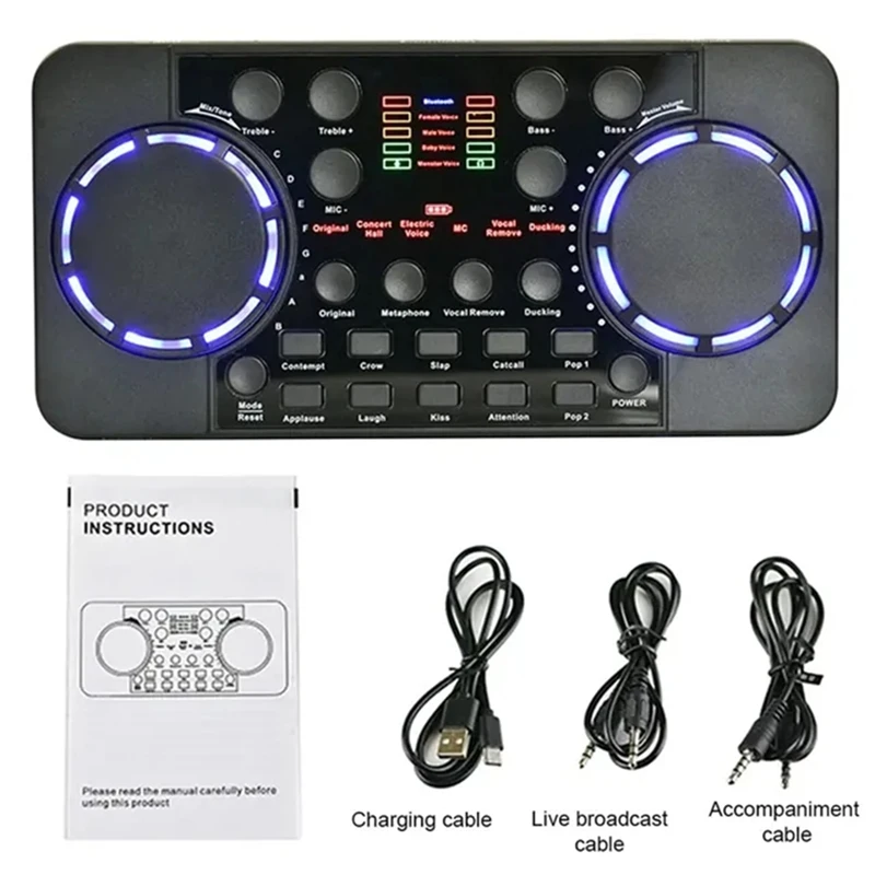 V300 Pro Sound Card Bluetooth-Compatible Audio Interface Mixer DJ Digital Effect Noise Reduction Console USB Record