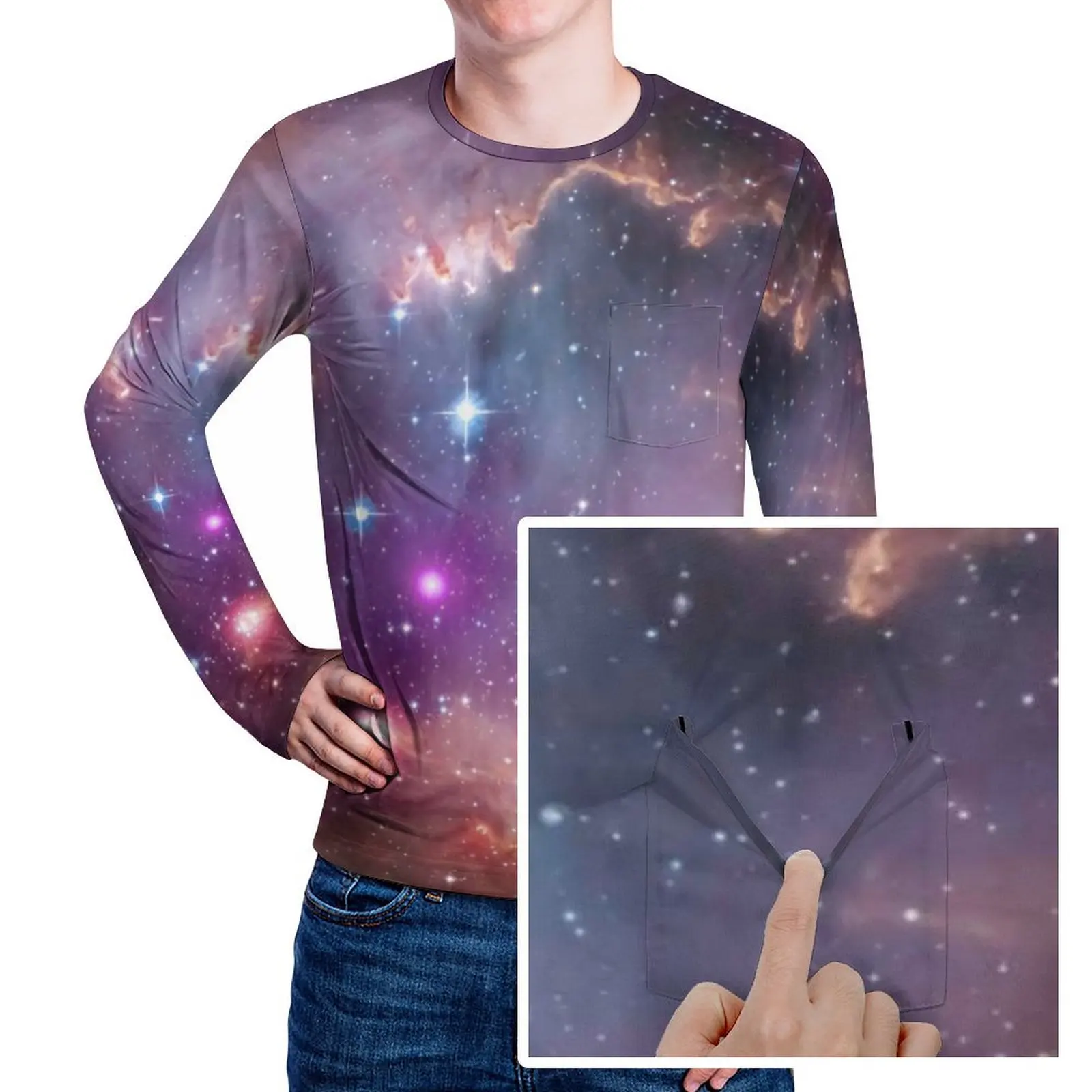 Cloud Galaxy T Shirt Natural Beauty Print Hippie T Shirts With Pocket Long Sleeve Printed Tshirt Spring Plus Size Clothes