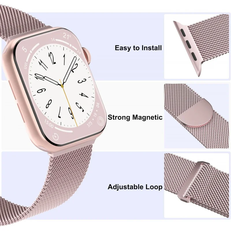 3 Pack Mesh Metal Bands Compatible with Apple Watch Band ，Stainless Steel Magnetic Loop Strap for iWatch Ultra/2 Series，Men Wome