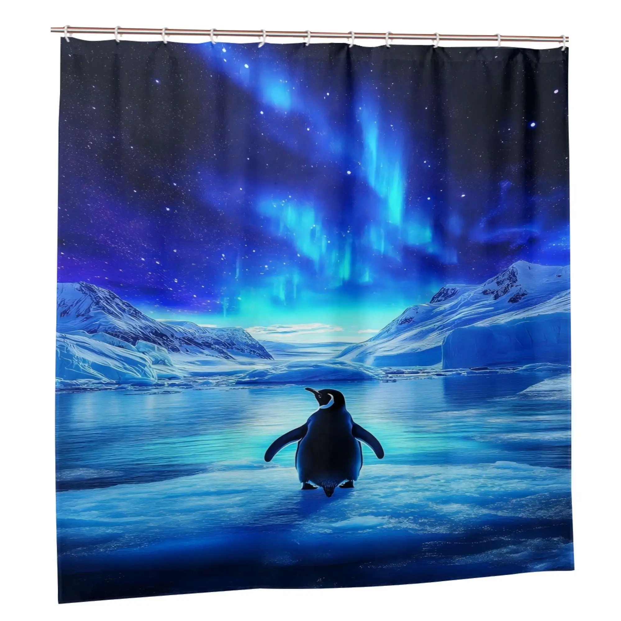 Waterproof Bathroom Shower Curtain Penguin Northern Lights Aurora Borealis Ocean Scene Decor Unique Tropical Galaxy Tapestry for