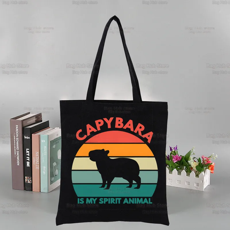 Capybara Canvas Women College Handbags Ulzzang Capybaras Is My Spirit Animals Tote Bag Black Large Casual Fashion Shoulder Bags