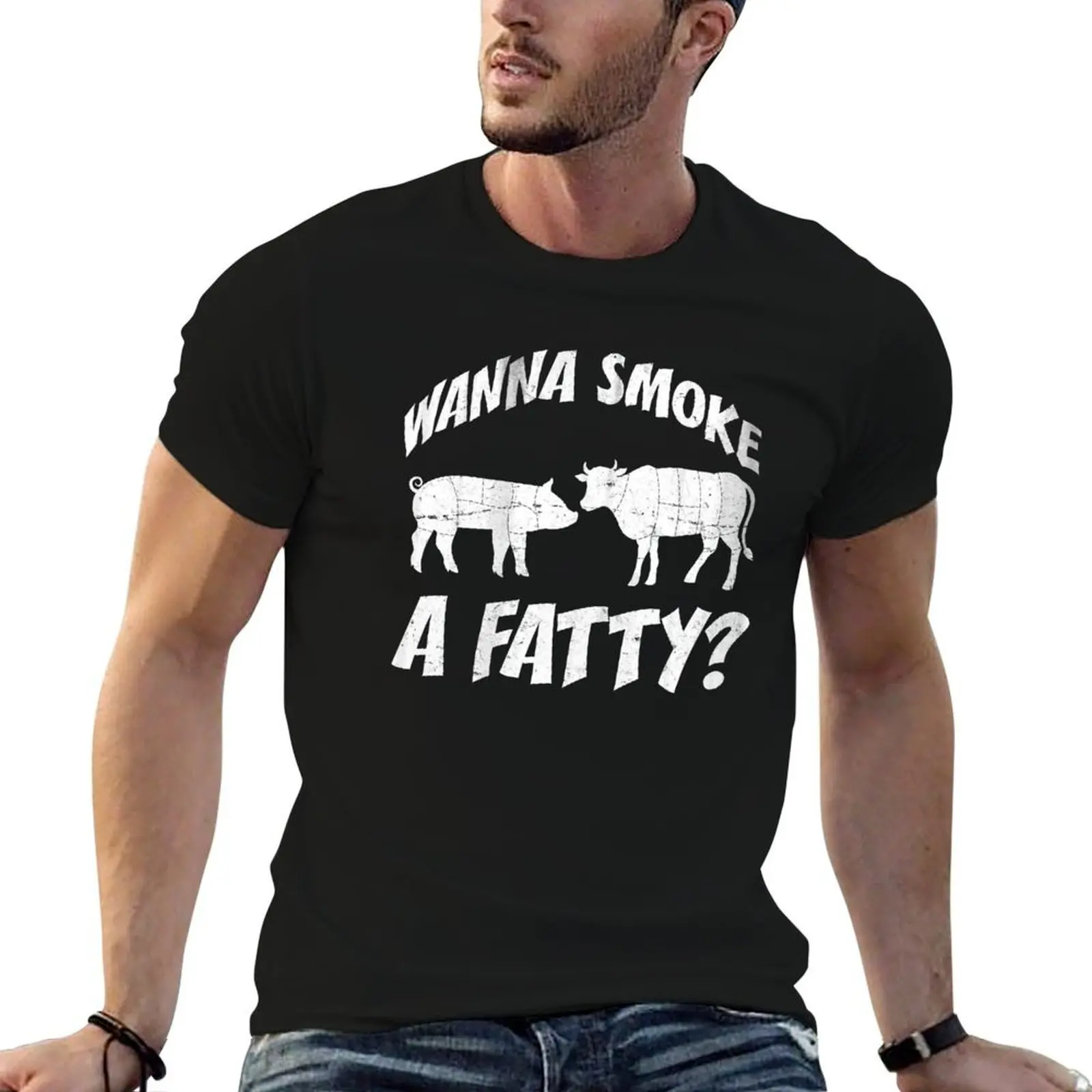Wanna Smoke A Fatty - Funny BBQ - Meat Smoker - Grilling T-Shirt funny costumes quick-drying clothes for men