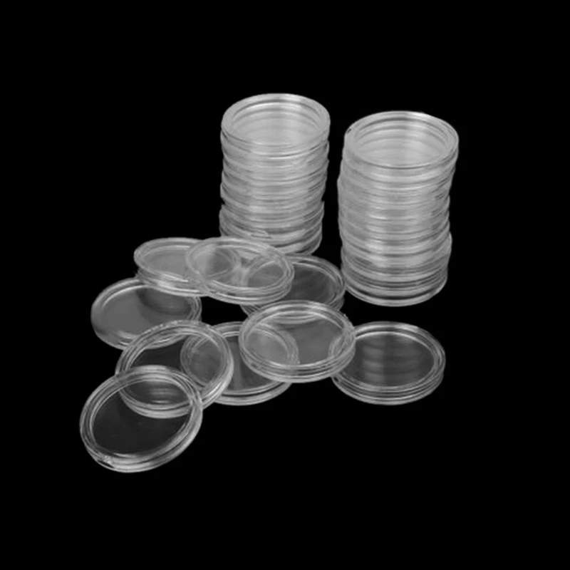 300Pcs 21Mm Round Clear Plastic Coin Holder Capsules Box Storage Clear Round Display Cases Coin Holders