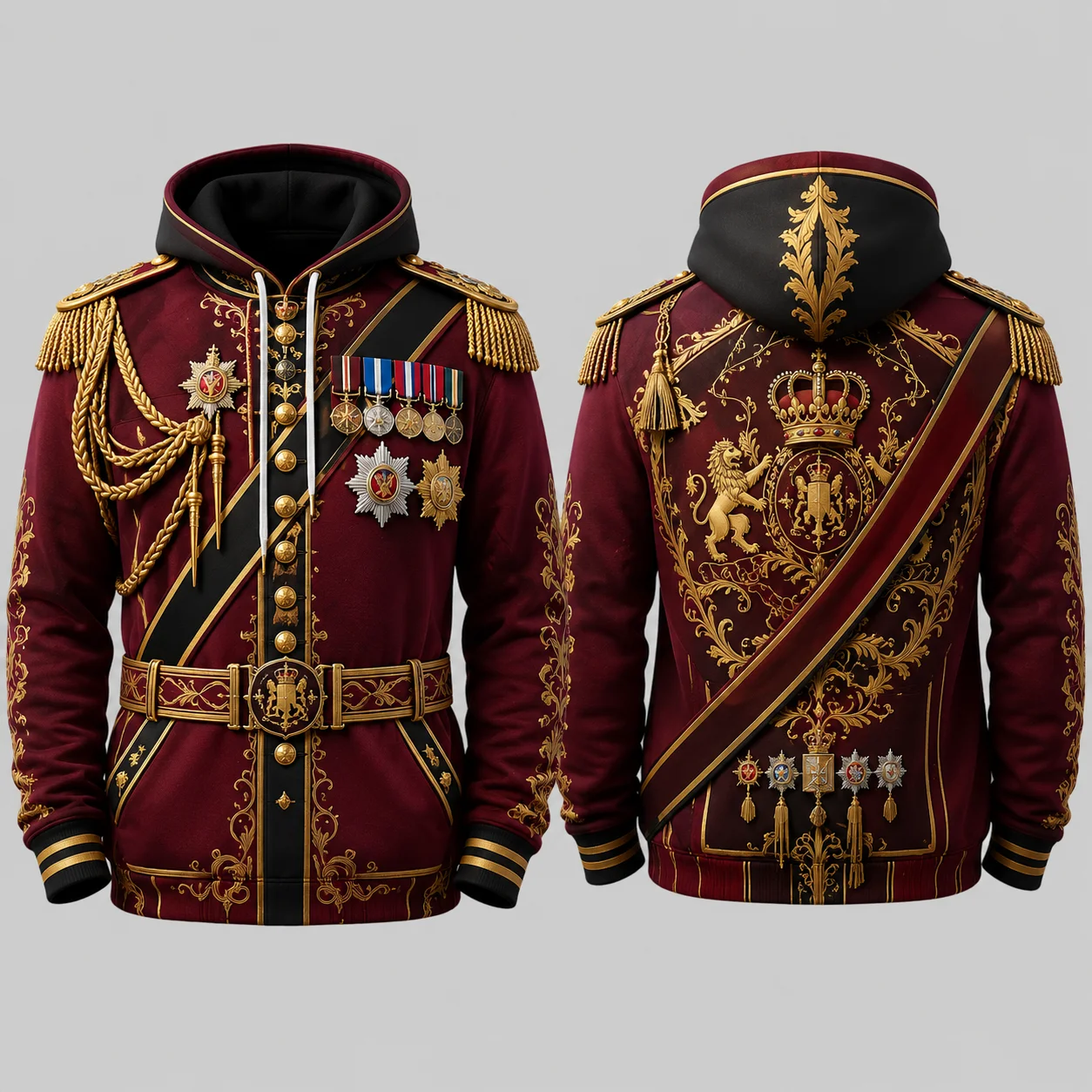 Herren-Zeremonielle Militäruniform, 3D-Druck, Reißverschluss-Kapuzenpullover, Polyester, langärmelige Jacke, Cosplay, Streetwear, Kostümkleidung – Detail 6