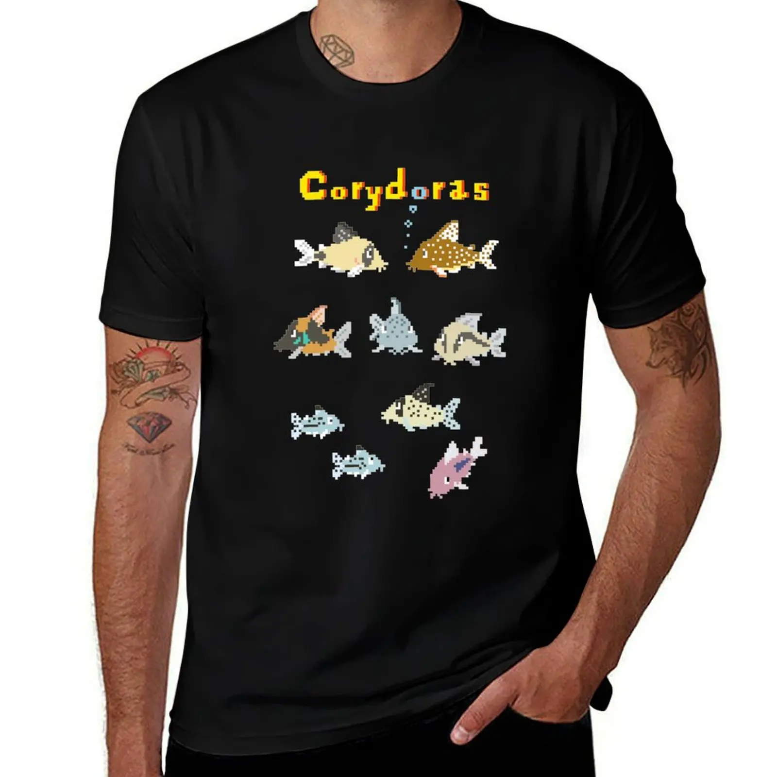 

Pixel art corydoras T-Shirt men t shirt cotton 100% t shirts for man cotton soft