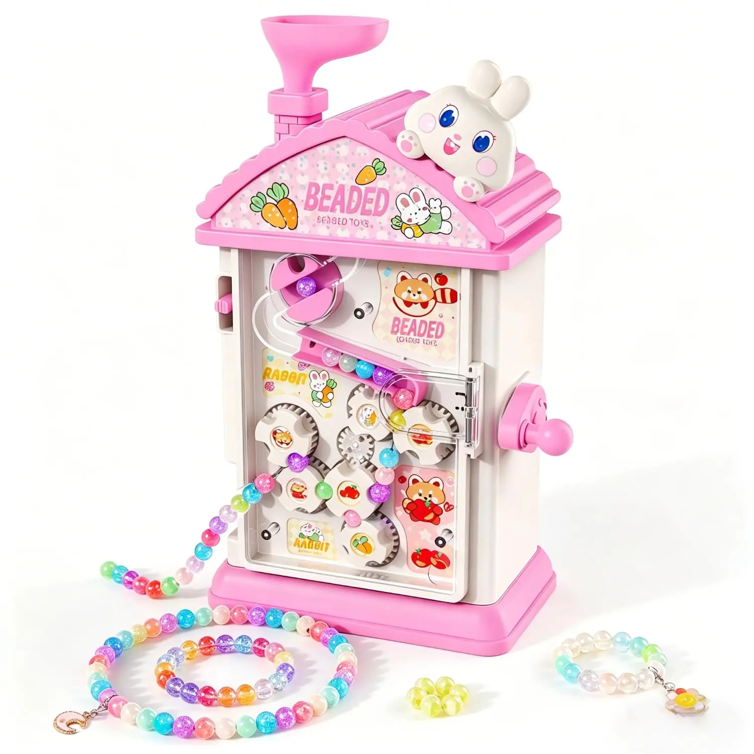 

2-in-1 Beads Bracelet Maker Machine & Hand-Crank Bunny Toys, Charm Jewelry Bracelet Making Kit 430+ Quick Easy 5min with Organiz