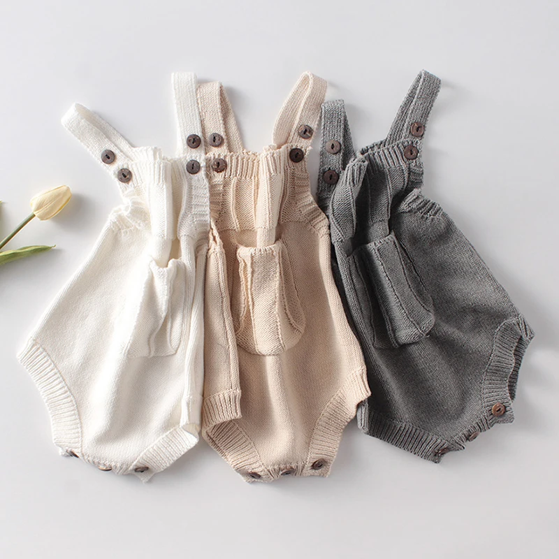 

Newborn Baby Girl Jumpsuit Knitting Sleeveless Solid Color Infant Baby Girl Knitting Bodysuits Autumn Spring Children Clothes