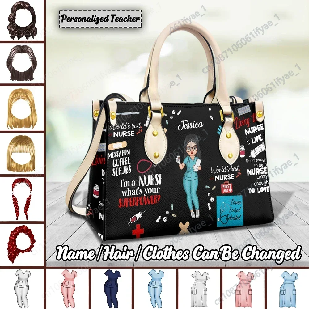 Nurse Gifts Personalized Hairstyle Clothing Tote Bags for Women Ladies Shoulder Bag Customized Female Doctor Paramedic Leather