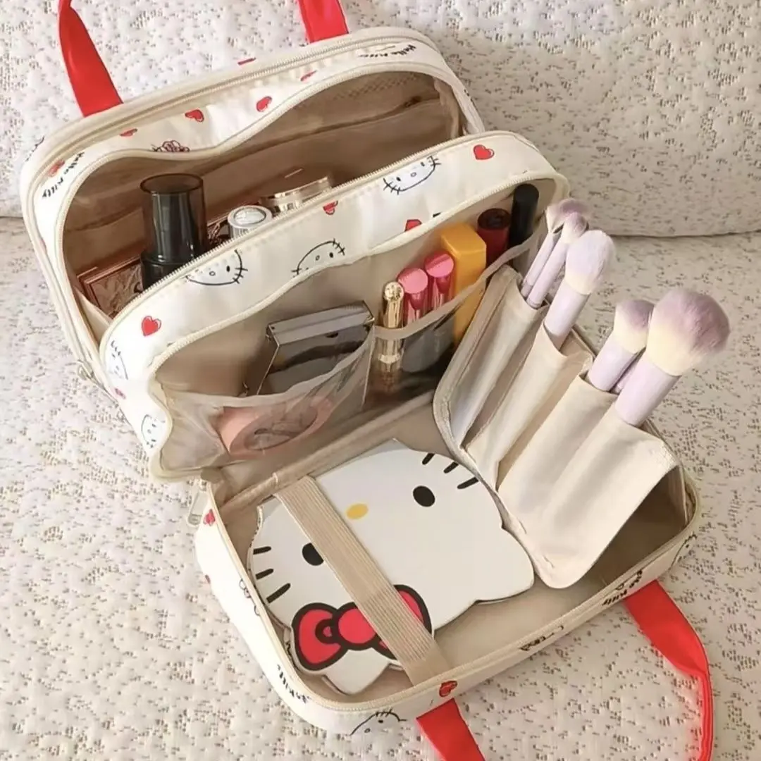 

Hello Kitty Cosmetic Bag Practical Versatile Handbag Delicate Fashion High-capacity Three Layers Portable Storage Bag