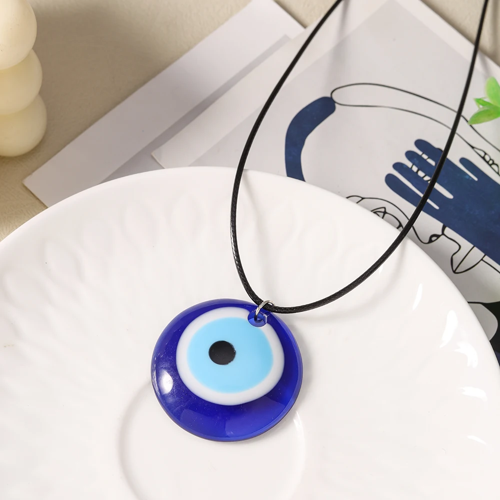 Aihua Türkisches Böses-Auge-Anhänger-Halskette, Glücksbringer Blaues Böses Auge Hamsa-Hand-Seilkette für Damen und Herren, Schmuckgeschenke – Detail 5