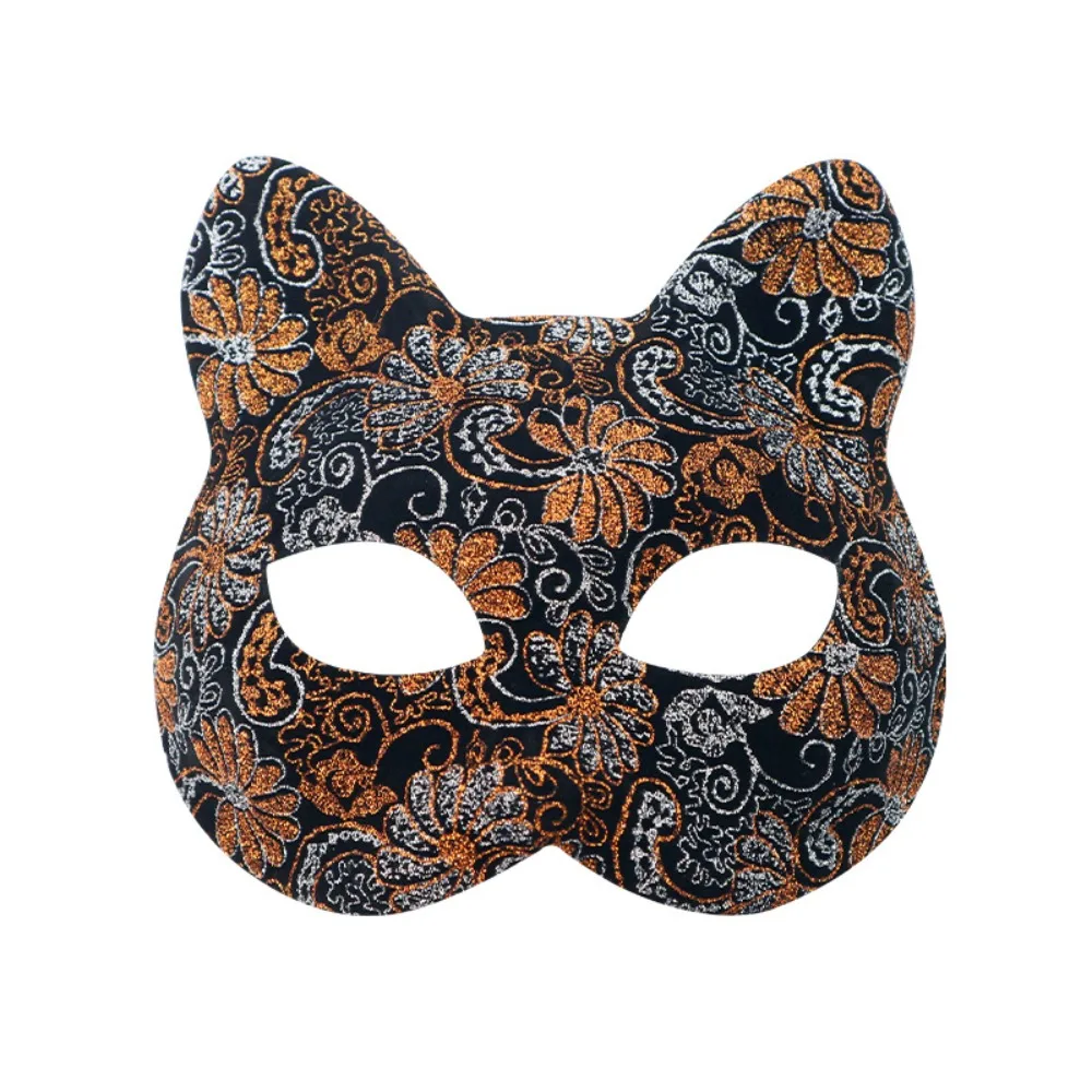 

Cute Plastic Cat Face Masks Animal Flower Halloween Masquerade Mask Shining Black Half Face Mask Performance Props