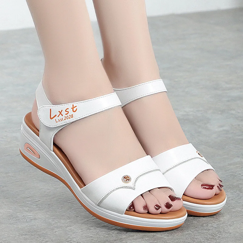 Comfort Women Breathable Wedges Summer Open Toe Sandals Platform Soft Leather Soft Sole Gladiator Elegant Casual Shoes
