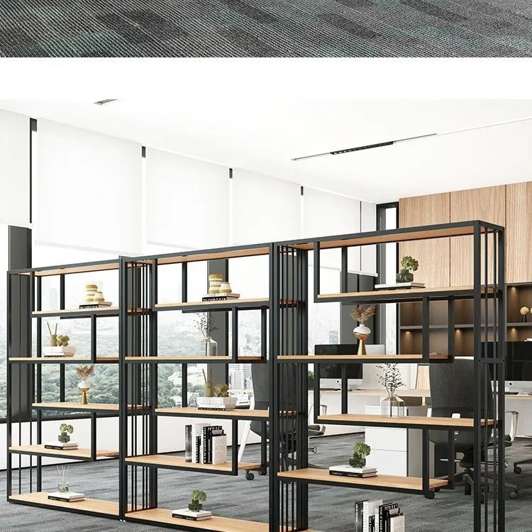 Wrought iron screen partition office partition shelf floor bookshelf industrial style