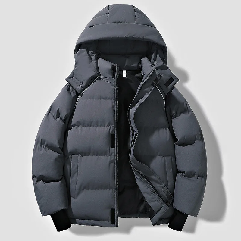 Winter New Fashion Men's Solid Color Casual Trendy Simple Basic Long Sleeve Hooded Quilted Coats Male Thicken Parkas Clothes Top