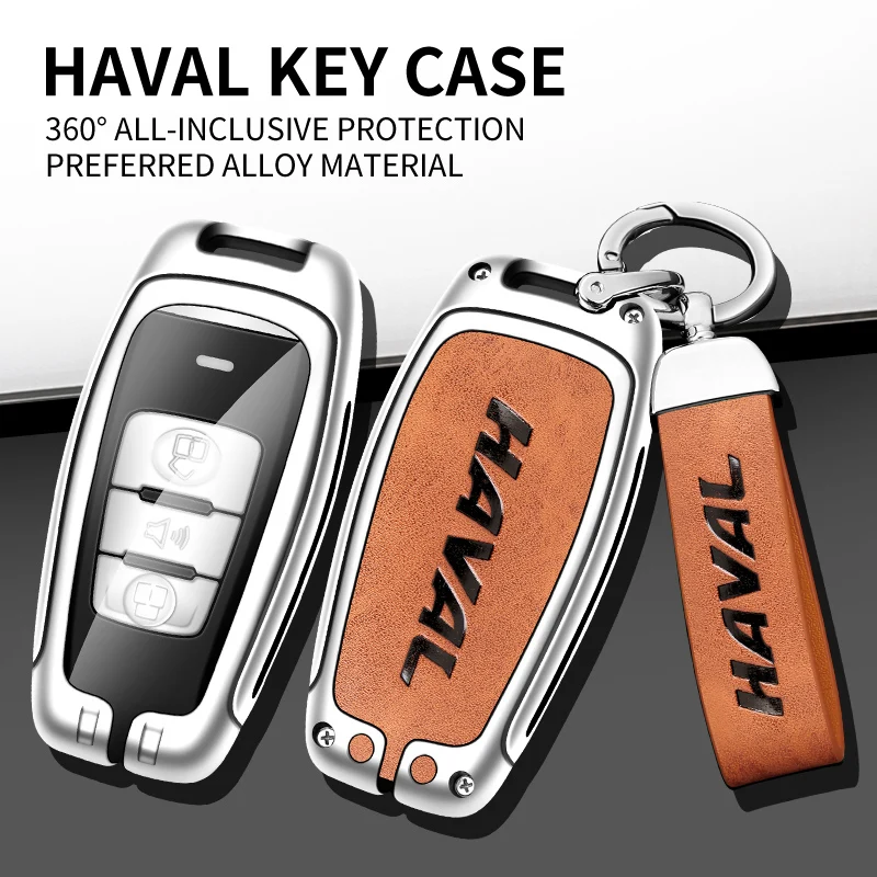 Car Key Case Great Wall Hover Jolion H6 2022 H7 H4 H9 F5 F7 F7X F7H H2S GMW Dargo Shell Keychain Zinc Alloy Leather Car Key Case