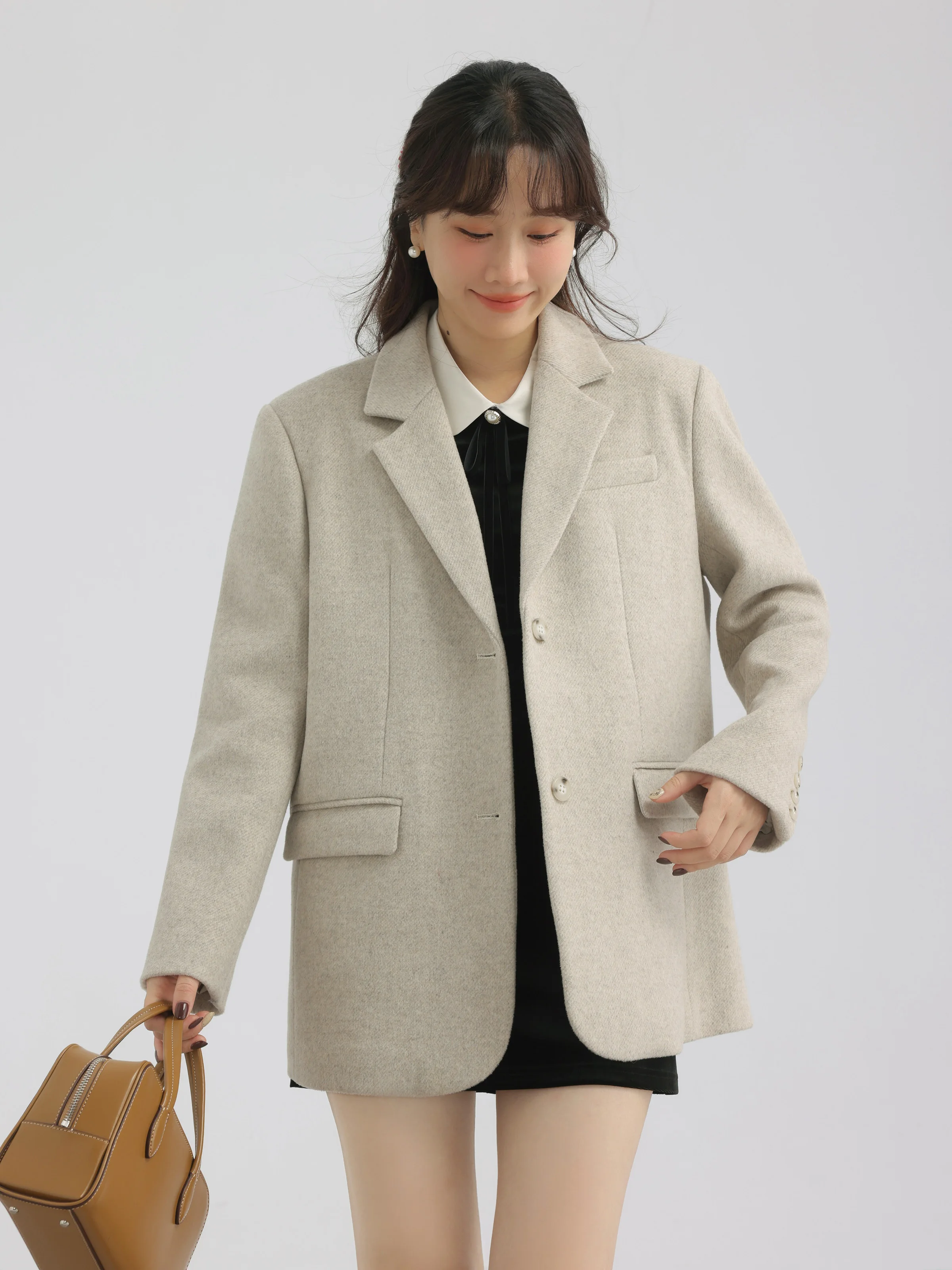 Elegant Wool Blend Blazer Coat for Women Autumn Winter Lapel Long Sleeve Jacket Loose Casual Office Wear Warm Vintage Outerwear