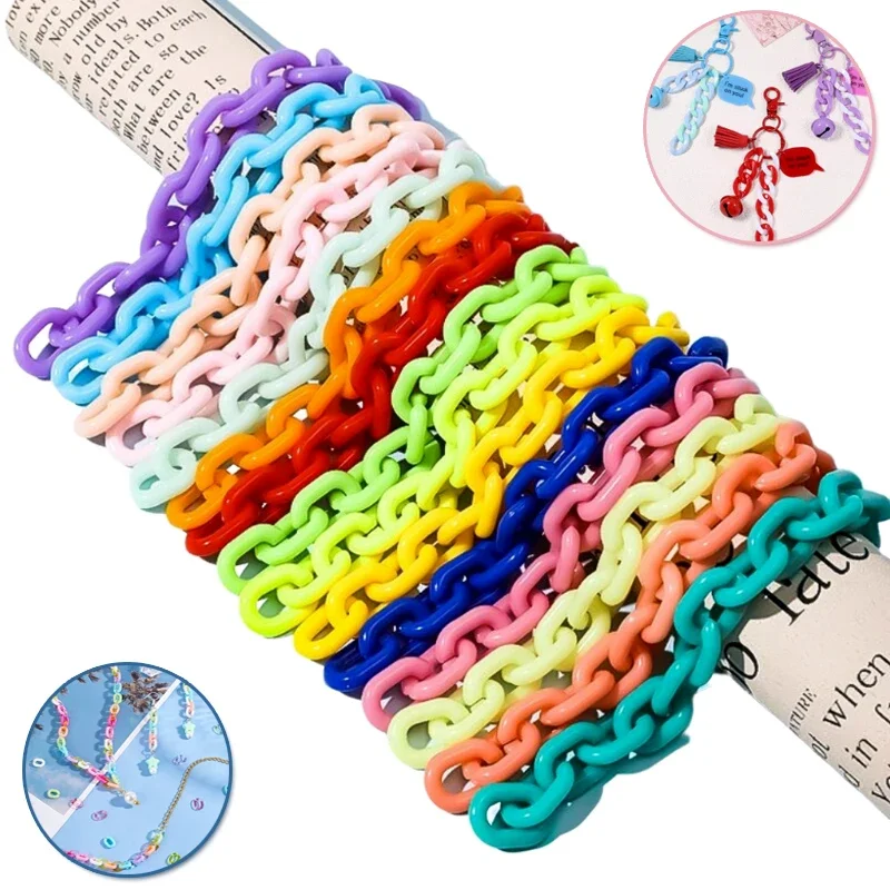 25-500Pcs 12x18mm Colorful Acrylic Link Chains, Handmade Plastic Cable Chains for DIY Jewelry, Bag Strap, Keychain Crafts