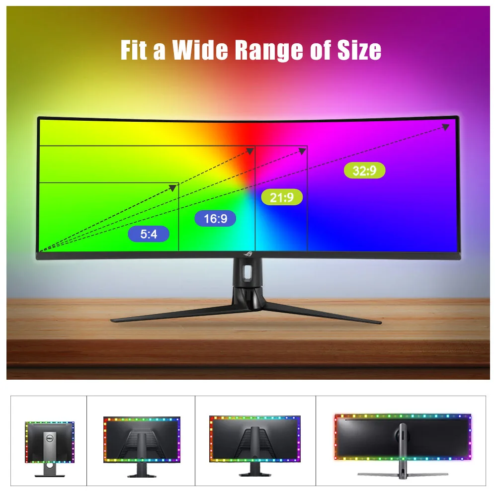 Smart Ambient Led PC Backlight  Gaming Computer Monitor 5V WS2812b  RGBIC  Sync Screen Color USB Led Light Strip For Windows