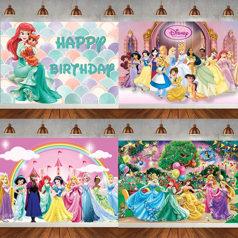 Disney Princess Backdrop Snow White Alice Ariel  Princess Birthday Background Girl  Birthday Party Baby Shower Cake Table Decor