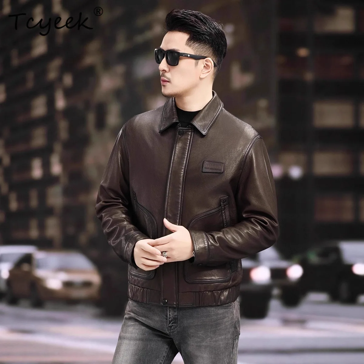 

Tcyeek Top Layer Sheepskin Genuine Leather Jacket Men 2025 Business Casual Mens Coats Chic Spring Autumn Clothes Jaqueta Couro