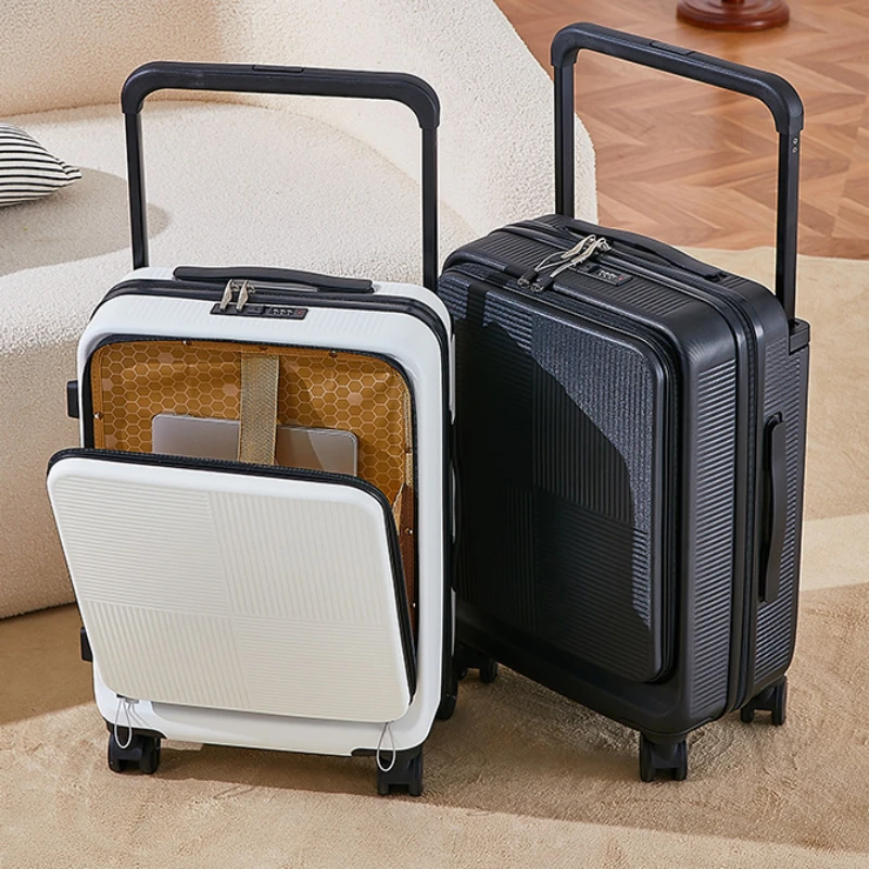 

Travel Suitcase Wide Handle Rolling Luggage 20'' Boarding Case PC Storage Pocket Trolley Case Front Open Middle Size Suitcases