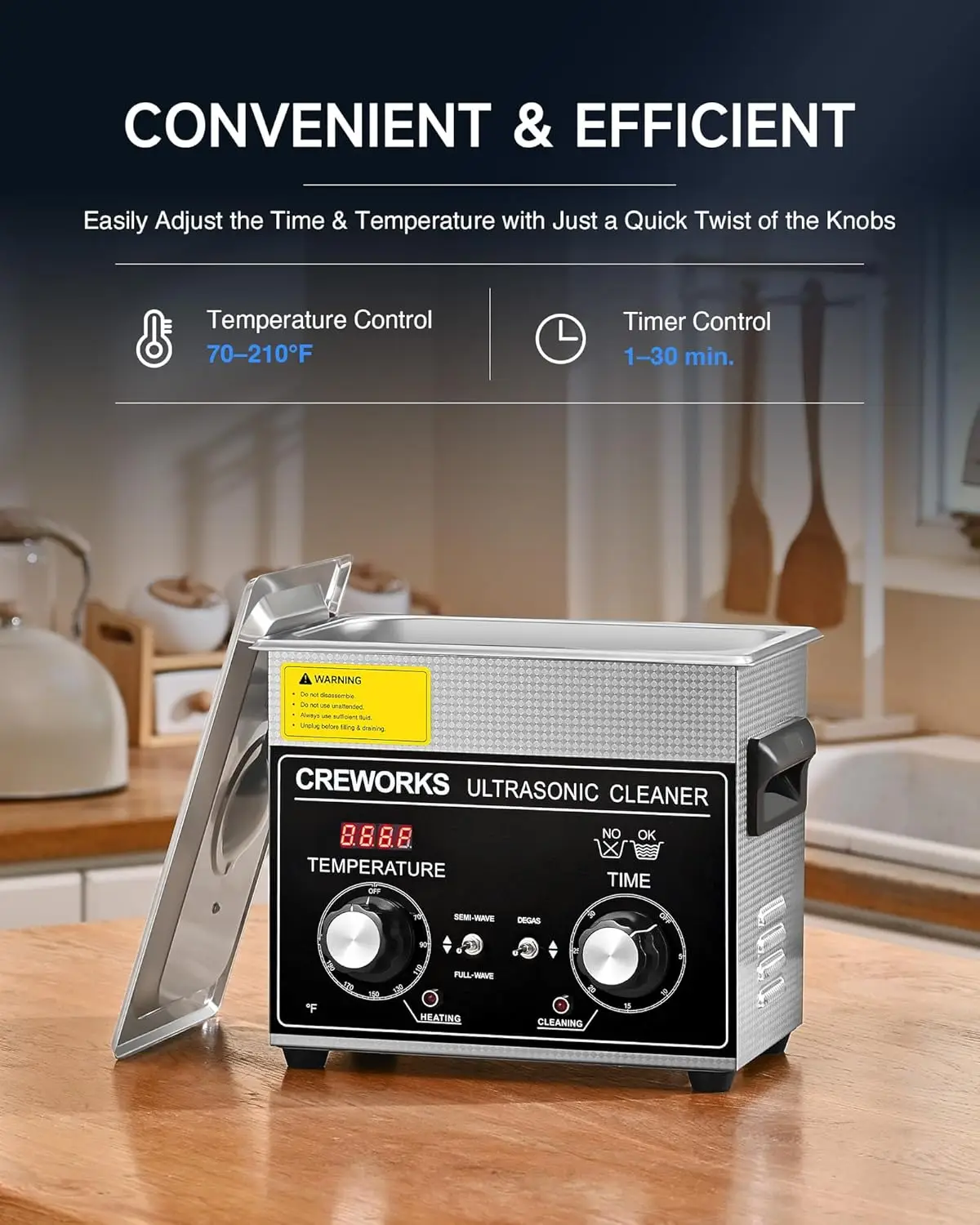 3L Ultrasonic Cleaner 120W Stainless Steel with Heater Timer Knob Control for Jewelry Glasses Watch