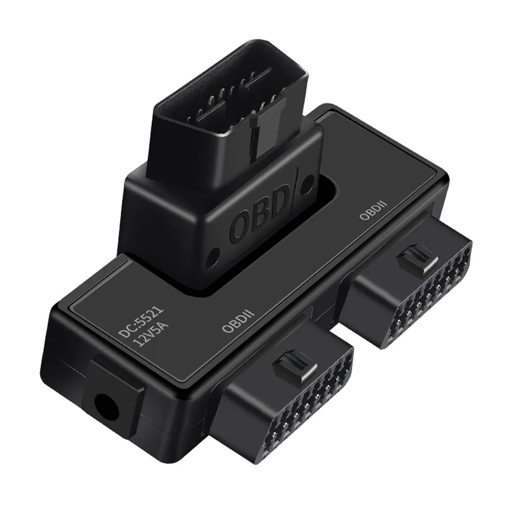 Foldable Pocket OBDII Full 16 Pin Male To 2 Female Adapter For Diagnostic Extender Universal 2in1 Splitter with DC5521 Interface