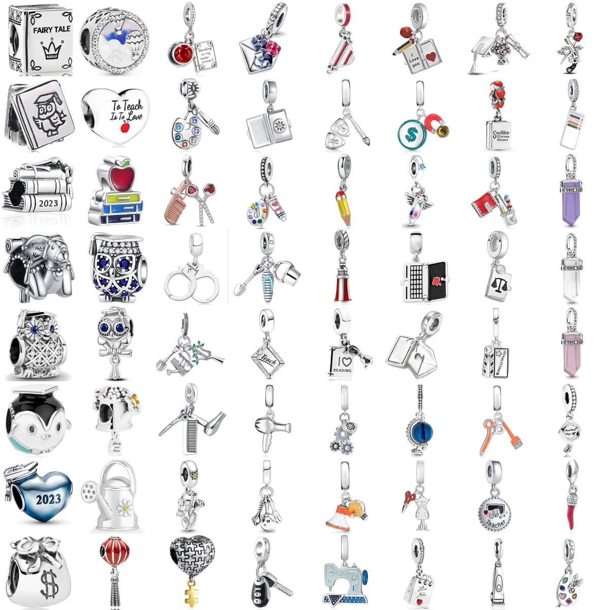Fashion 925 Silver Tool Series Book Pencil Palette Hair Dryer Charms Beads Fit Original Bracelet Trinkets Accessories