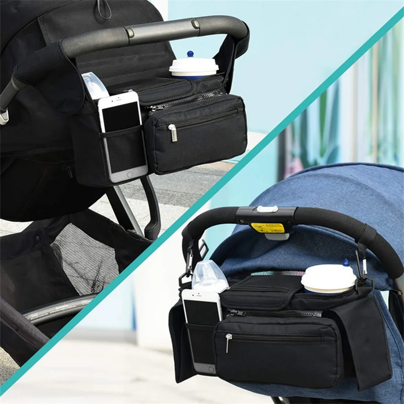 Bolsa de armazenamento universal 3 em 1 para carrinho de bebê, grande capacidade, bolsa suspensa de viagem, suporte de tecido para garrafa de telefone, bolsa de fraldas para múmia