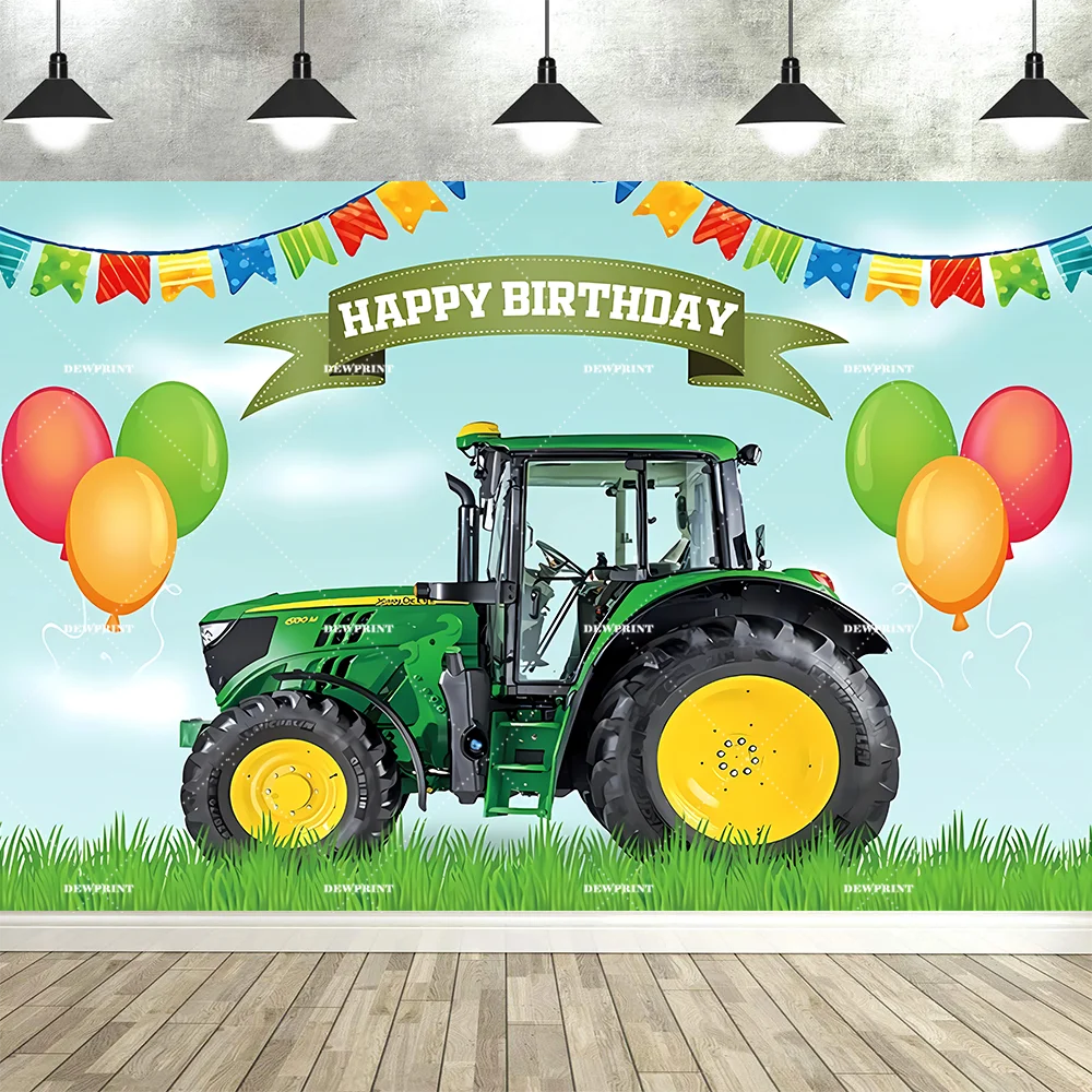 Dewprint Green Red Tractor Birthday Party Decor Backdrop Background Boys Farm Tractor Party Photography Banner Supplies Props