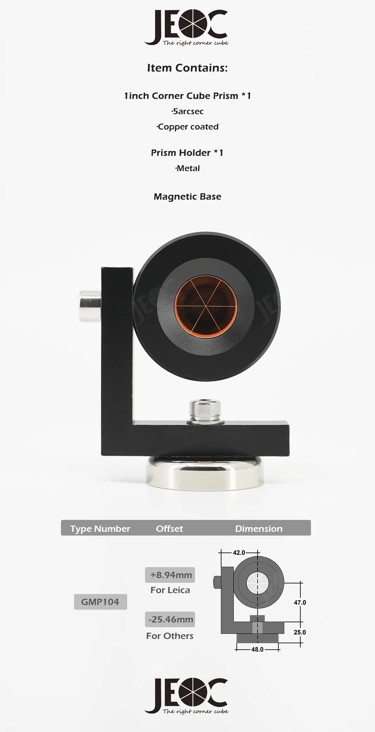 JEOC GMP104 + Magnetfuß, Mini-L-Stab-Überwachungsprisma mit starkem Magnet, für Leica-System – Detail 1