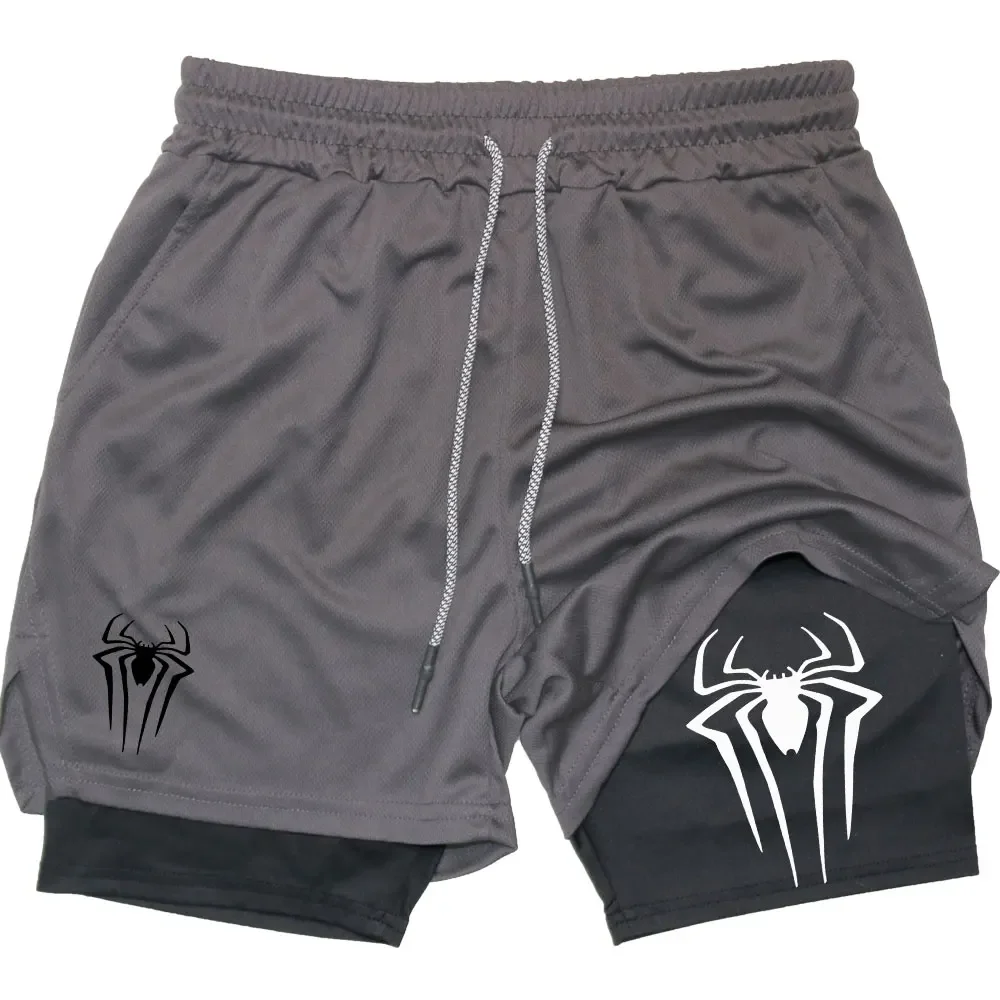 Men\'s sports shorts, spider print compression shorts, informal, training, running, 2-in-1, Y2K