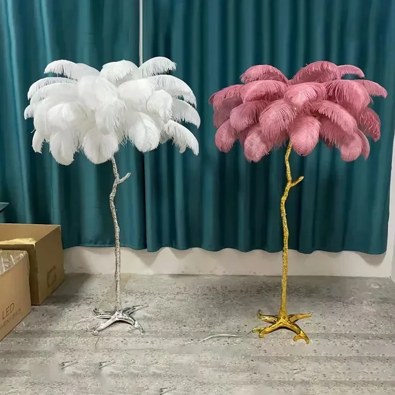 

Nordic Ostrich Feather Floor Lamp Gold Silver Resin Floor Light Modern Standing Lamp for Bedroom Living Room Home Decor Lights