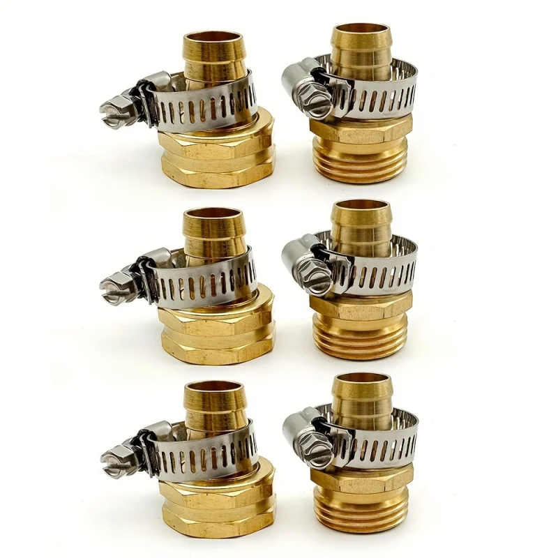 

6pcsAmerican standard garden hose five-point repair connector，Solid brass material，Internal and external threads can be detachab