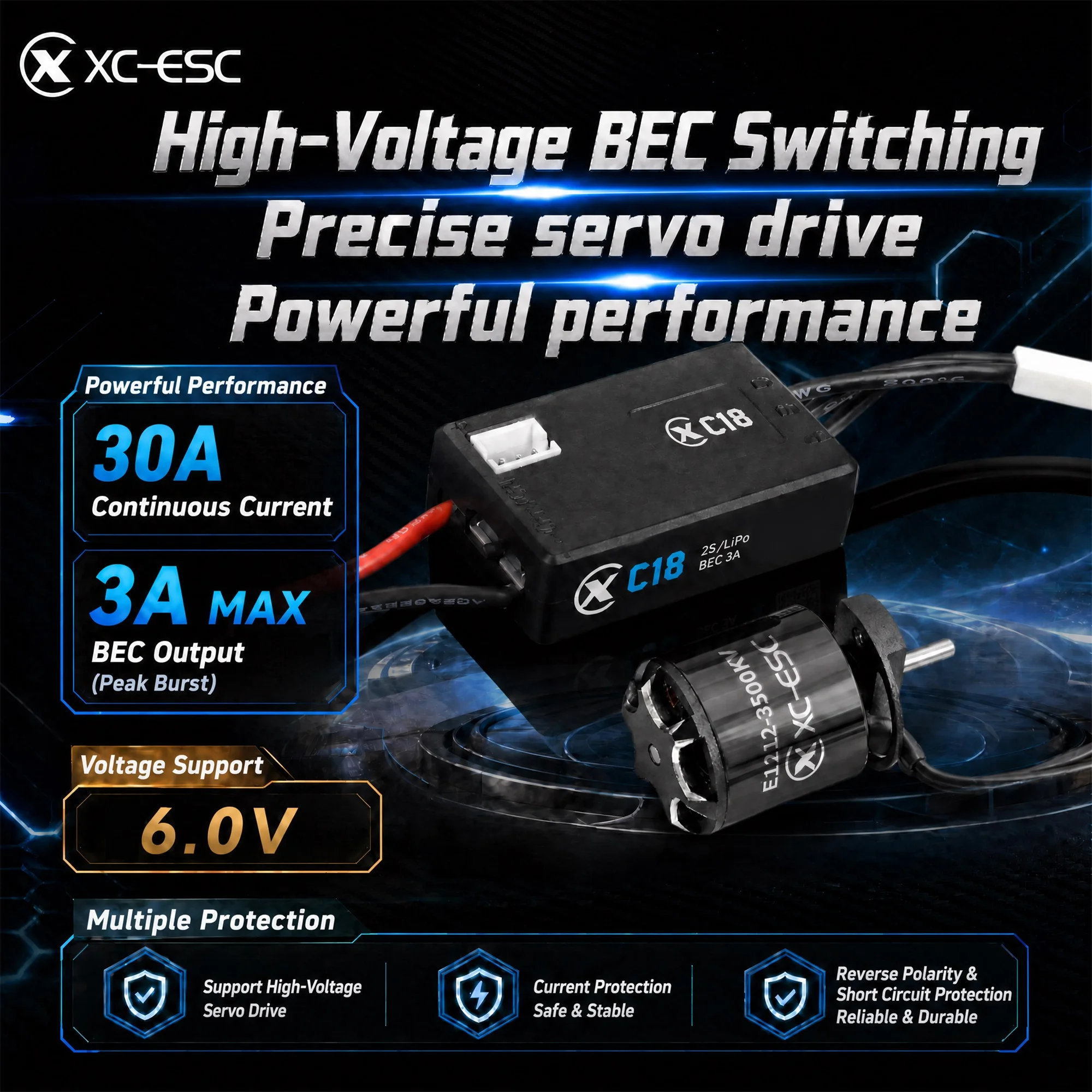 XC-ESC C18 30A ESC E1212 3500KV Motor Brushless Combo for 1/18 1/24 RC Model Car Buggy Truck Racing Accessories - view 5